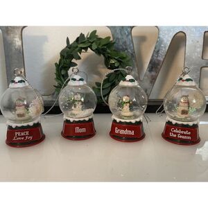 Lot of 4 Snowman in Snow Globe Grandma Mom Peace Vtg‎ Christmas Tree Ornaments